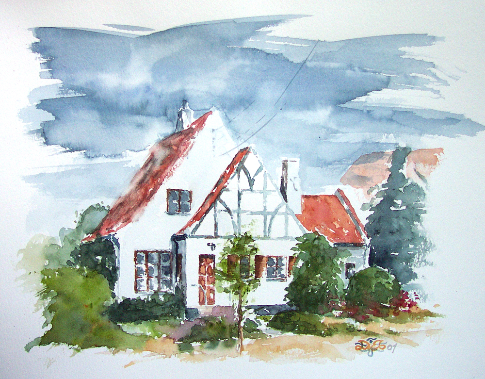 akvarel hus